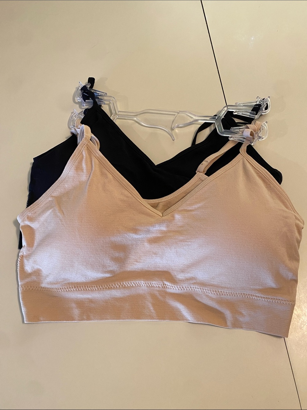 Abound Light Nude and Black Seamless V-Neck Bralettes Padded-Large New!